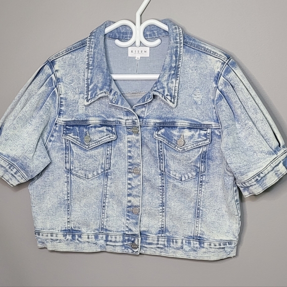 Risen Los Angeles Jackets & Blazers - Risen Los Angeles Cropped Distressed Jean Jacket Light Wash Denim Stretch 1X